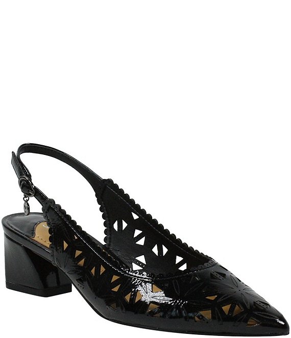 Color:Black Crinkle - Image 1 - Eloden Crinkle Patent Laser Cut Slingback Pumps