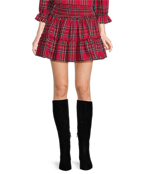 J.Marie Hollin Plaid Print High Rise A-Line Pull-On Skort, Red - Image 1