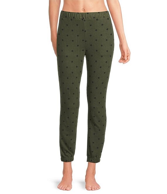 Jasmine & Ginger Dot Print Brushed Knit Elastic Waist Coordinating Sleep Jogger, Olive Dot - Image 1
