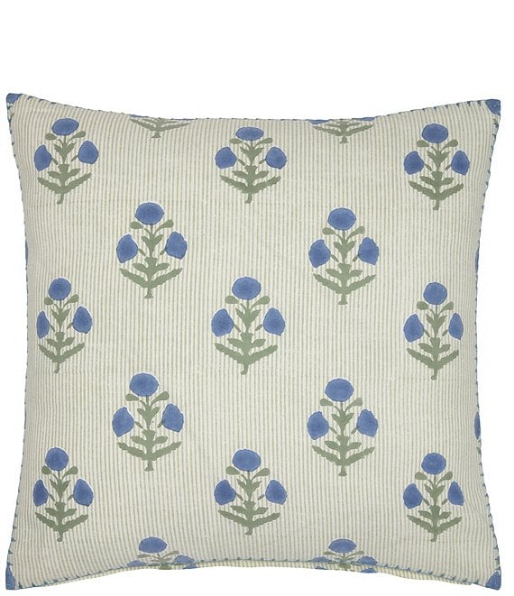 John Robshaw Lucy Azure Blossoms Print Decorative Square Pillow