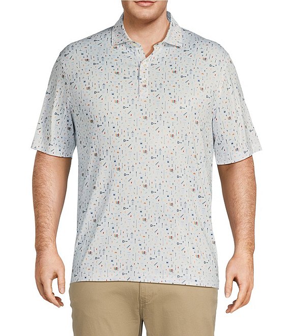 Johnnie-O Big & Tall Bar Cart Print Performance Stretch Short Sleeve Polo Shirt, White - Image 1