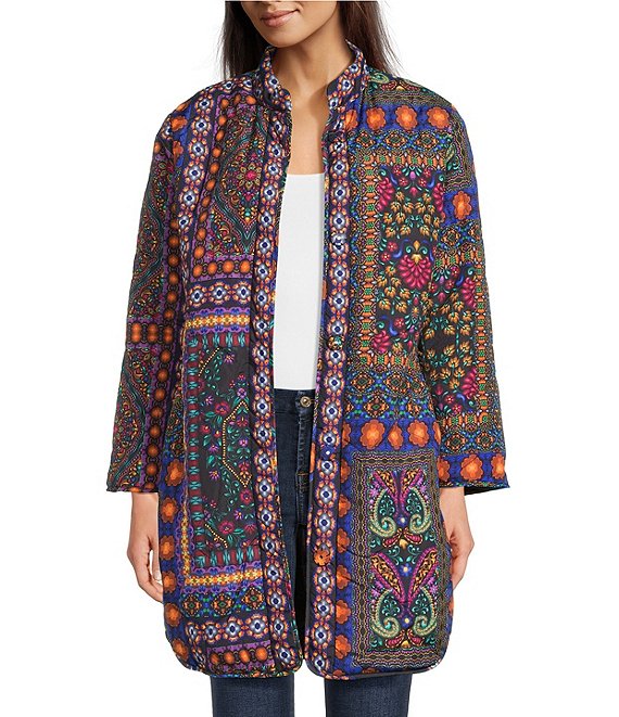 JOHNNY WAS Vivi Ornate Print Open Front Long Sleeve Puffer Jacket, Sophia - Image 1