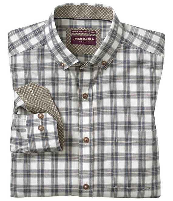 Johnston & Murphy Melange Shadow Grid Heathered Long Sleeve Woven Shirt
