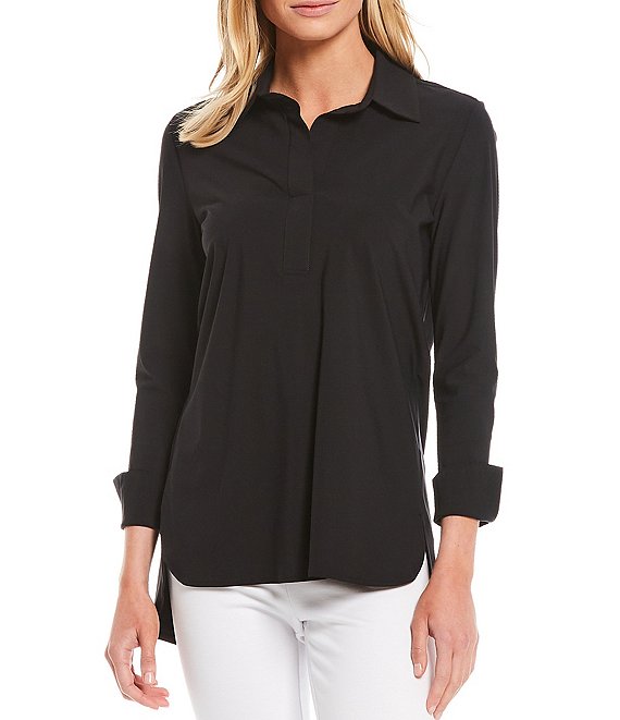 Color:Black - Image 1 - Hadley Roll-Tab Sleeve Point Collar Tunic
