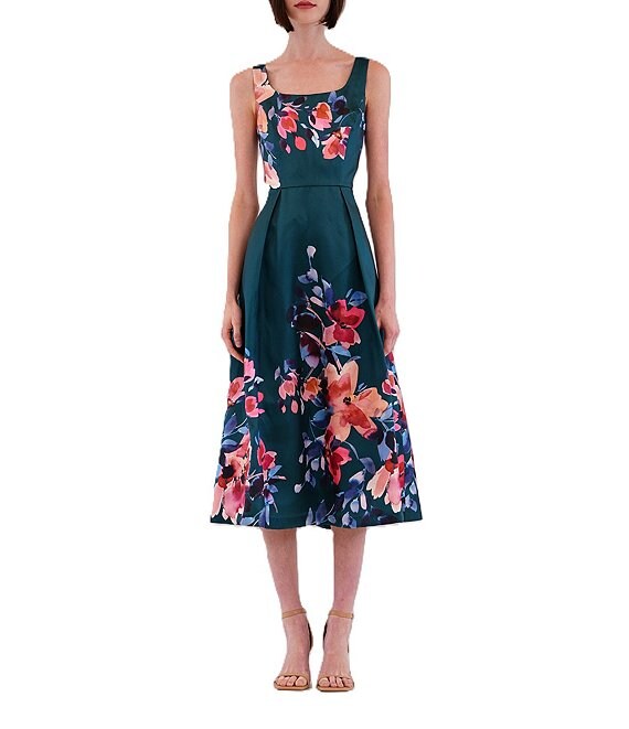 Julia Jordan Floral Print Mikado Midi Gown, Green Multi - Image 1