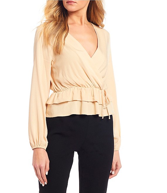 Color:Sand - Image 1 - Surplice Peplum Top