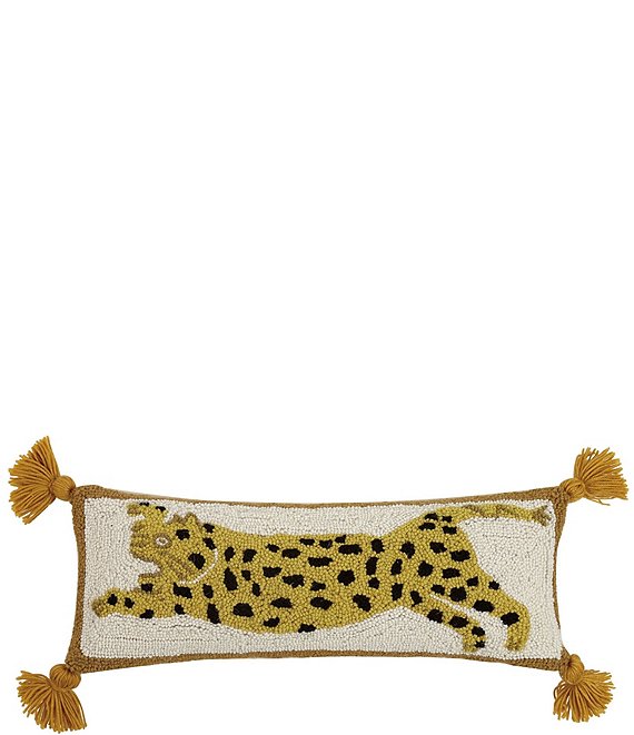 Jungalow Chi Chi Leopard Tasseled Wool Hook Pillow, Gold - Image 1