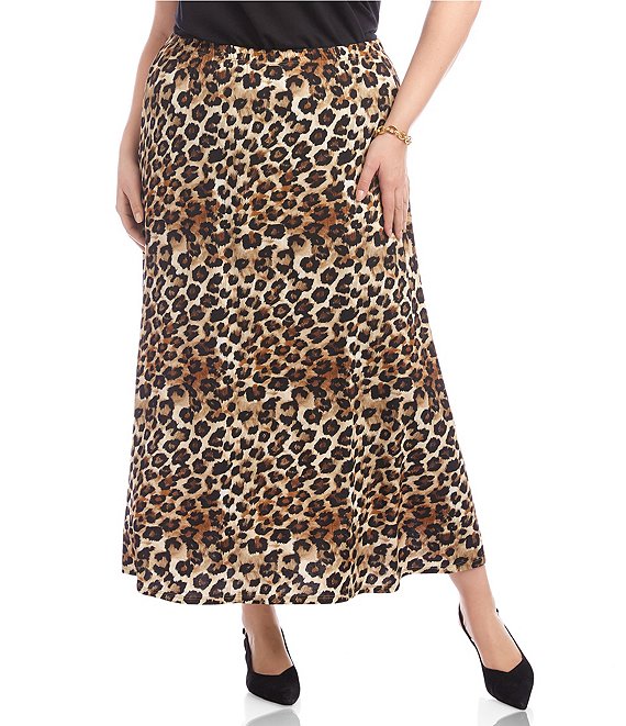 Karen Kane Plus Size Leopard Side Slit Midi Pull-On Skirt, Leopard - Image 1