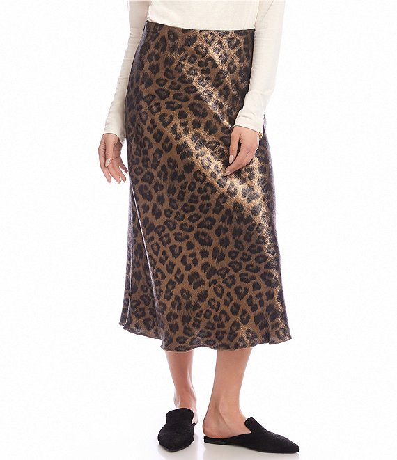 Karen Kane Shimmer Leopard Print Bias Cut Midi Skirt, Leopard - Image 1