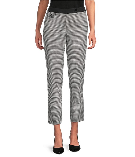 KARL LAGERFELD PARIS Woven Checkered Ankle Length Pants, Black/Soft white - Image 1