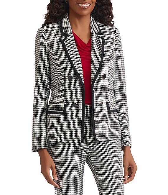 Kasper Petite Houndstooth Blazer, Black/White - Image 1