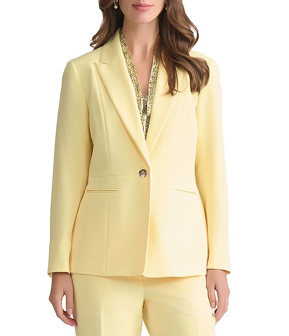 Kasper Petite Size Crepe One Button Blazer, Pale Yellow - Image 1