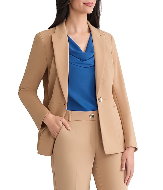 Kasper Petite Size Stretch Twill Notch Collar Jacket, Soft Sand - Image 1