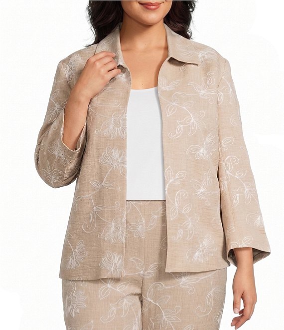 Kasper Plus Size Embroidered Jacket With Collar