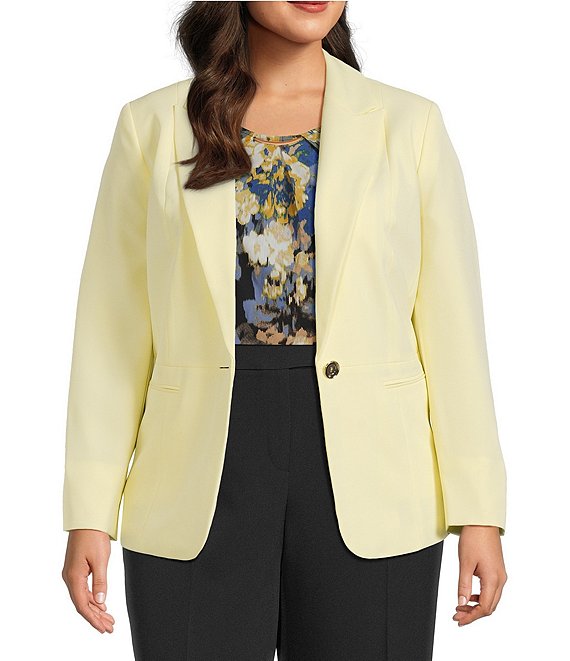 Kasper Plus Size Crepe Notch Lapel One Button Blazer, Pale Yellow - Image 1