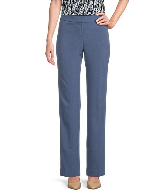 Kasper Stretch Crepe Fly Front Slim Pants, Blue Heron - Image 1