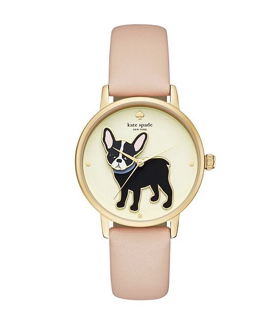 kate spade new york Grand Metro French Bulldog Vachetta Leather-Strap Watch