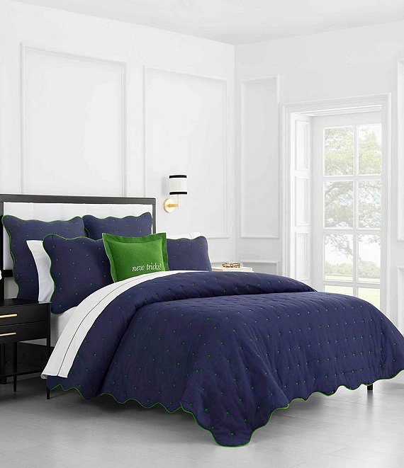 kate spade new york Scalloped Edge Reversible Quilt Bedding Mini Set, Navy - Image 1