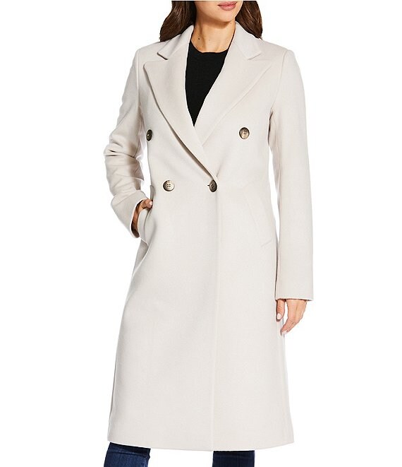 Katherine Kelly Pure Wool Notch Collar Double Breasted Button Front Coat, Alabaster - Image 1