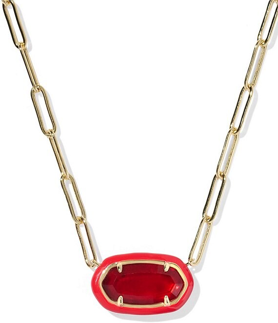 Kendra Scott Elisa Enamel Frame Paperclip Short Pendant Necklace, Gold Red Illusion - Image 1