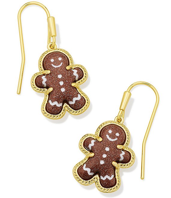 Kendra Scott Gingerbread Drop Earrings, Gold Brown Goldstone - Image 1