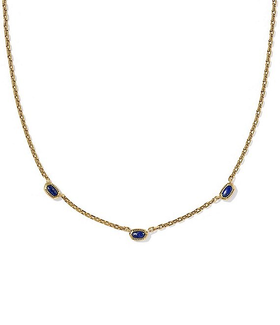 Kendra Scott Mini Elisa Three Stone Strand Collar Necklace, Vintage Gold Blue Lapis - Image 1