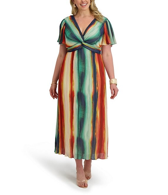 Kensie Plus Size V-Neck Ombre Multi Maxi Dress, Multi - Image 1