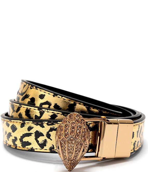 Kurt Geiger London 0.78#double; Reversible Metallic Leopard Leather Belt, Gold/Black - Image 1
