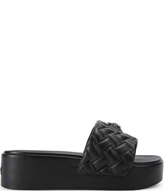 Kurt Geiger London Meena Quilted Logo Eagle Ornament Platform Slides, Black - Image 1