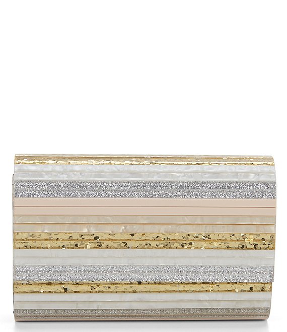 Color:Light/Pastel Pink - Image 1 - Party Resin Stripe Glitter Envelope Clutch