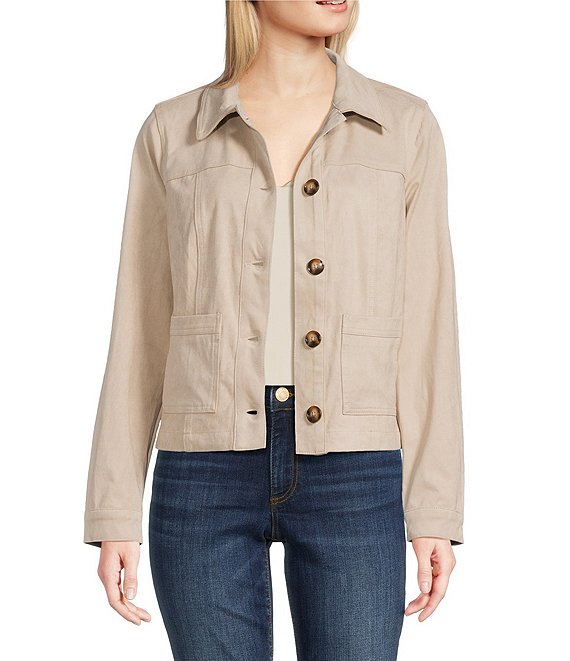 KUT from the Kloth Matilda Suede Point Collar Long Sleeve Trucker Jacket, Stone - Image 1