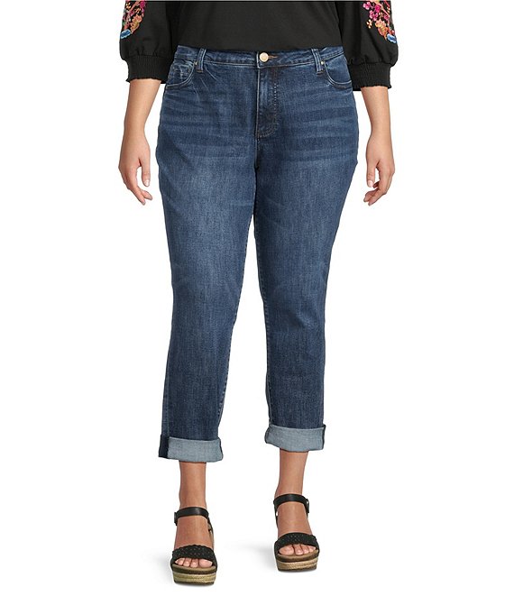 KUT from the Kloth Plus Size Catherine Mid-Rise Boyfriend Roll-Up Cuff Jeans, Giving - Image 1