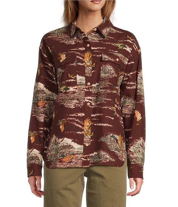 L.L.Bean Signature Camp Flannel Long Sleeve Shirt, Currant Print - Image 1