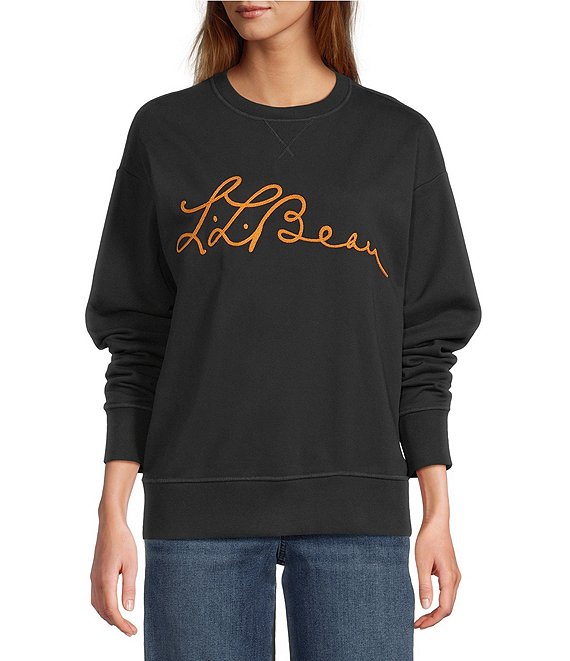 L.L.Bean Signature Camp Graphic Crew Neck Long Sleeve Ribbed Hem Sweatshirt, Black Slate Logo - Image 1