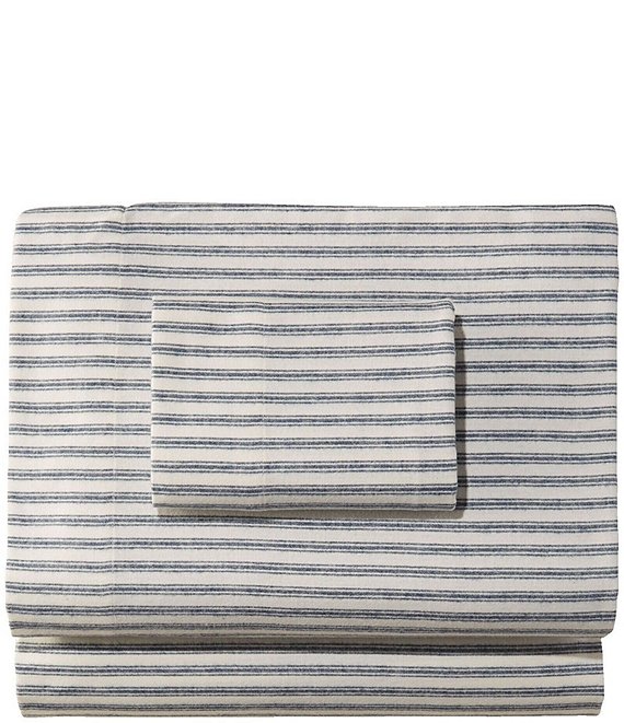 L.L.Bean Ultrasoft Comfort Striped Flannel Sheet Set, Mariner Blue - Image 1
