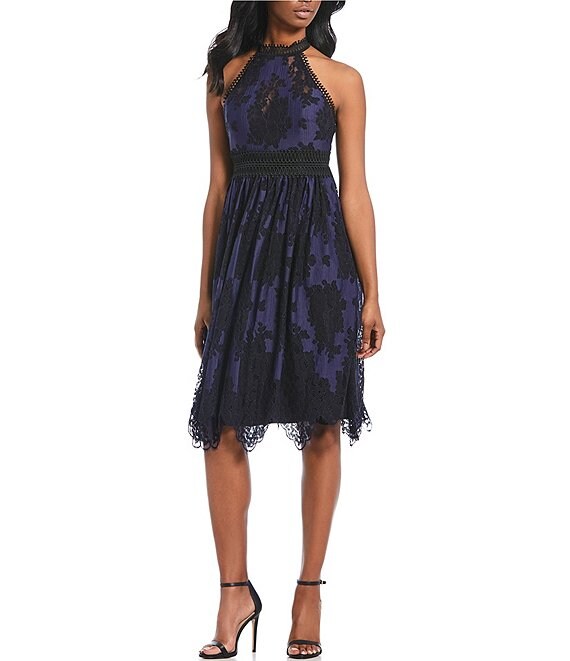 Laundry by Shelli Segal Lace Trim Burn Out Chiffon Dress