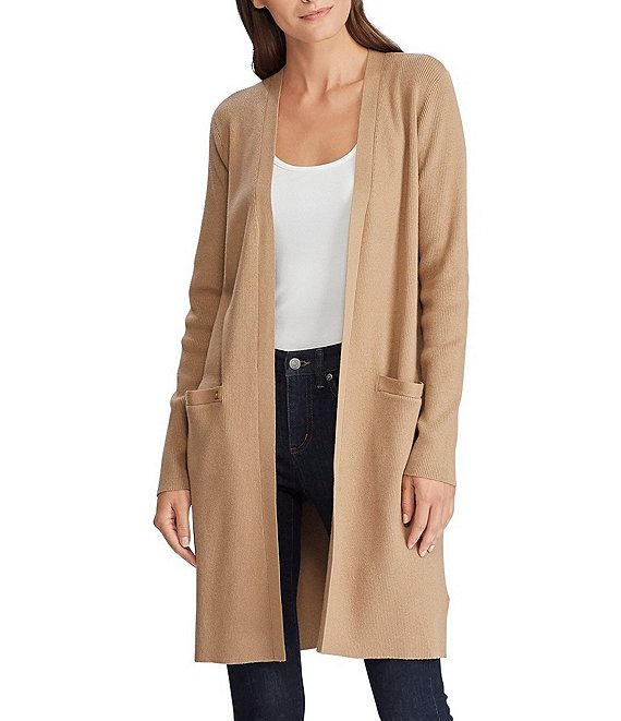 Lauren Ralph Lauren Cotton Blend Ribbed Knit Long Cardigan