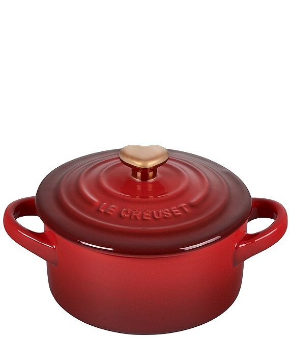 Le Creuset Mini Round Cocotte With Gold Heart Knob, Cerise - Image 1