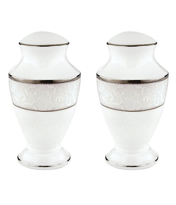 Lenox Opal Innocence Vine & Pearl Platinum Opalescent Bone China Salt & Pepper Shaker Set