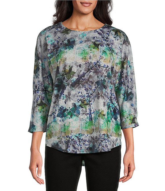 Leo & Nicole Hacci Knit Perfect Sketch Print Crew Neck 3/4 Dolman Sleeve Top, Perfect Sketch - Image 1