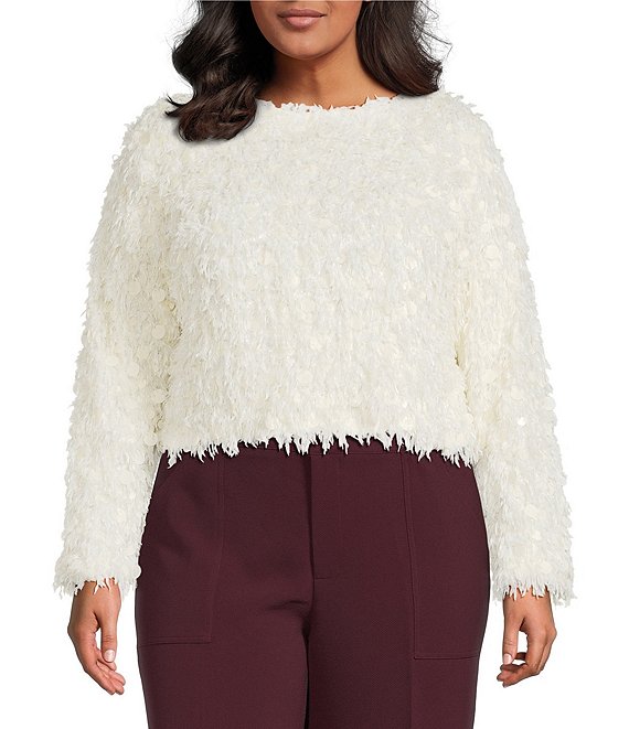 Lucy Paris Plus Fuzzy Sequin Sweater, Ivory - Image 1