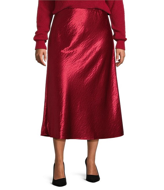 Lucy Paris Plus Size Barbara Satin Midi Skirt, Red - Image 1