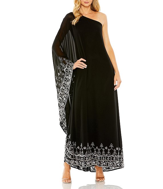 Mac Duggal One Shoulder Embellished Trapeze Gown, Black/Silver - Image 1