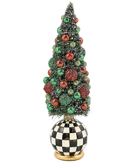MacKenzie-Childs Holiday Collection Check It Out Illuminated Bottle Brush Tree, Medium, Black Multi - Image 1