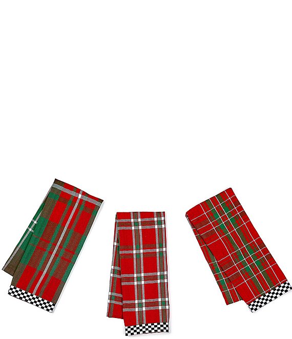MacKenzie-Childs Holiday Collection Festive Assorted Woven Dish Towels, Set of 3, Red Multi - Image 1