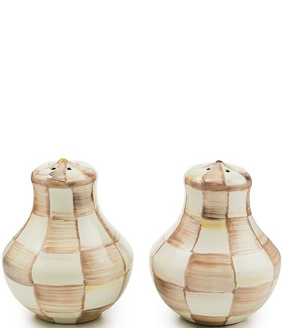 MacKenzie-Childs Check Salt & Pepper Shaker Set, Mocha Check - Image 1