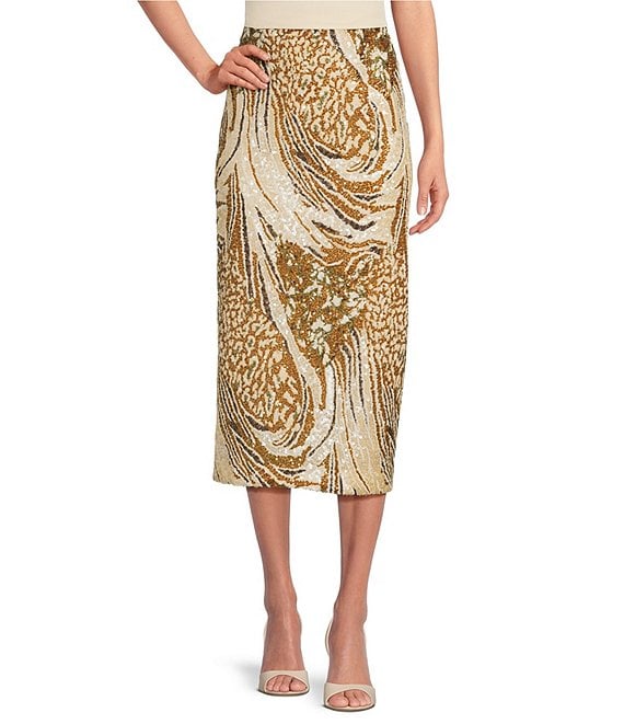 Marchesa Hawthorn Printed Sequin Skirt, Chestnut - Image 1