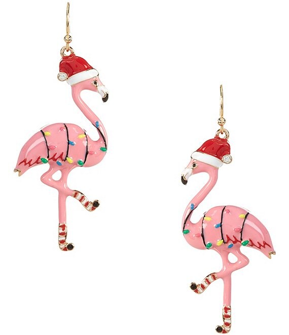 Merry & Bright Christmas Flamingo Drop Earrings, Gold/Multi - Image 1