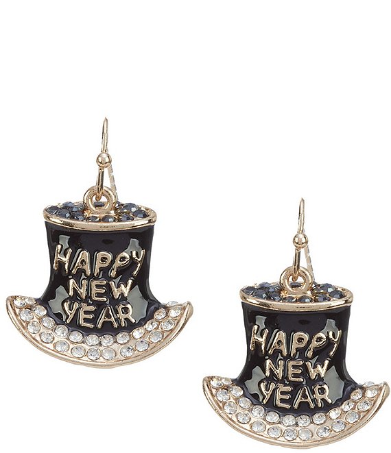 Merry & Bright Happy New Year Hat Drop Earrings, Multi/Gold - Image 1