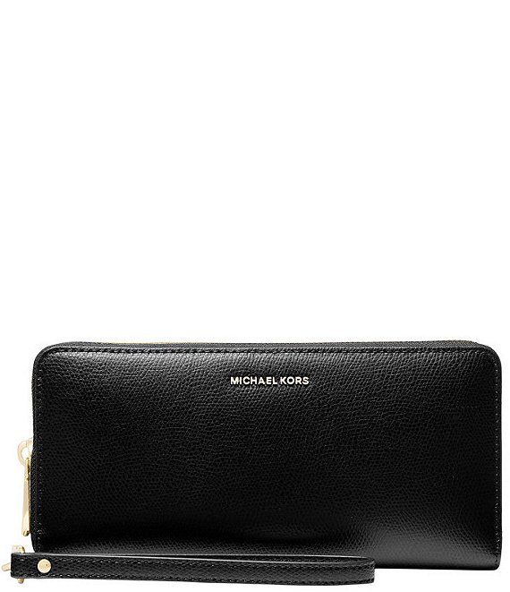 Michael Kors Jet Set Travel Large Leather Continental Wallet, Black - Image 1